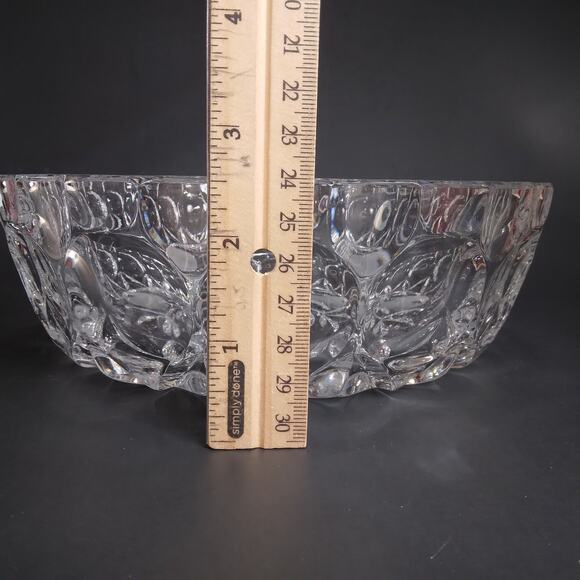 Crystal Cut Glass Fruit Serving Bowl 8.5" Frosted Fruit Pattern Centerpiece MCM - Picture 10 of 10